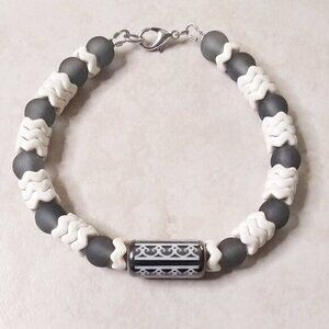 Monochromatic! Gray + Off-White Beaded Bracelet! Trendy Chic Sturdy Daily Wear!